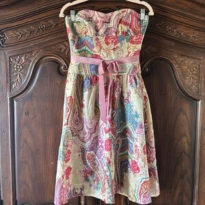 KAY UNGER NY Strapless Corset-Style Cotton & Silk Dress Sz 2 Formal Midi Dress